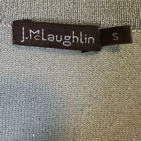 J. Mclaughlin- Silver & Black Metallic Striped Knit Stretch Button Collar Top, S - Picture 4 of 6
